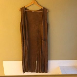 Faux suede, long, fringe vest with pockets